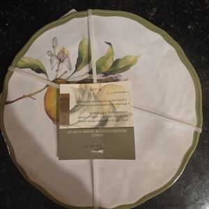 Tahari 4 Pc Melamine 11" Dinner Plates Lemon Branch & Flowers Design